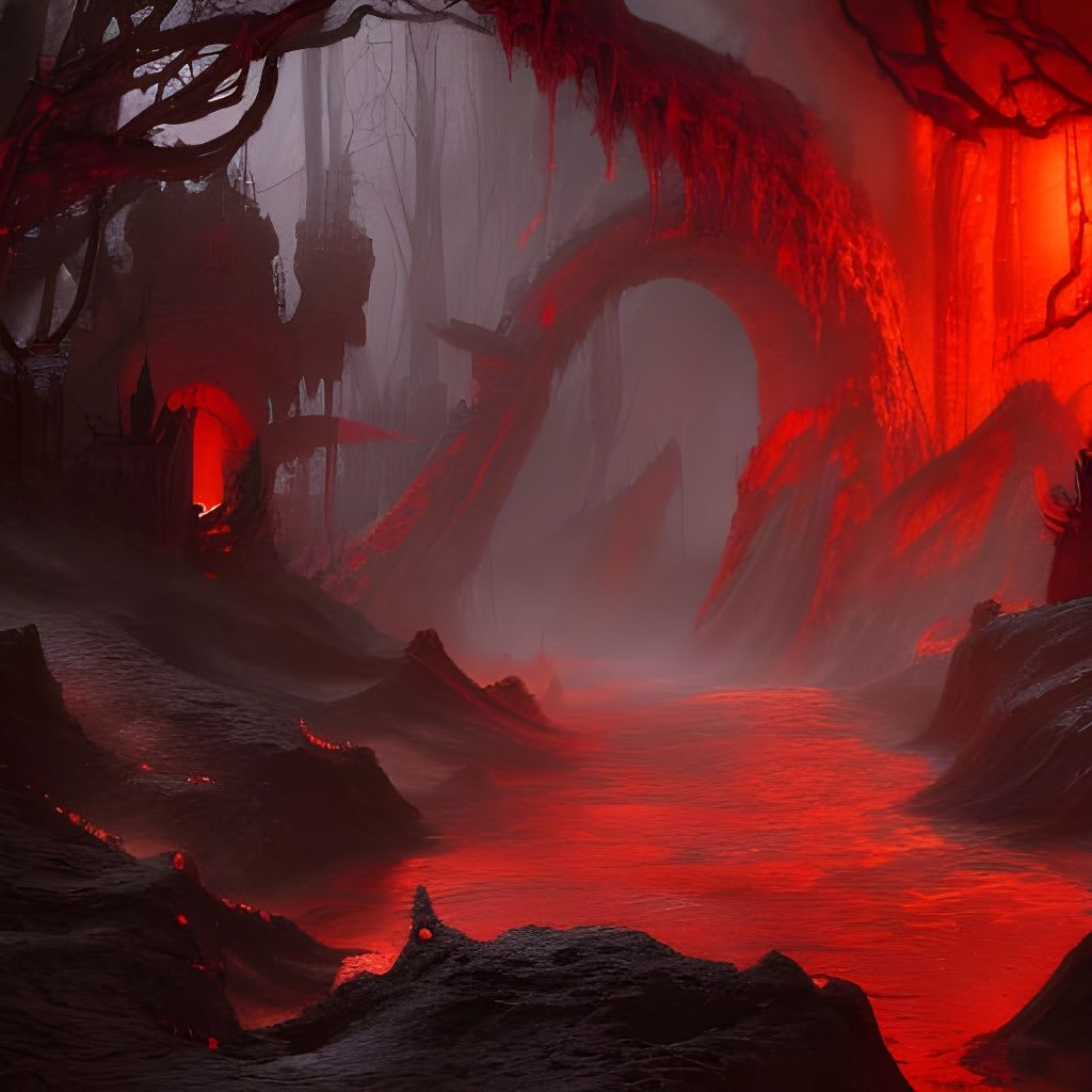 River of Blood in Hell: Detailed Matte Painting