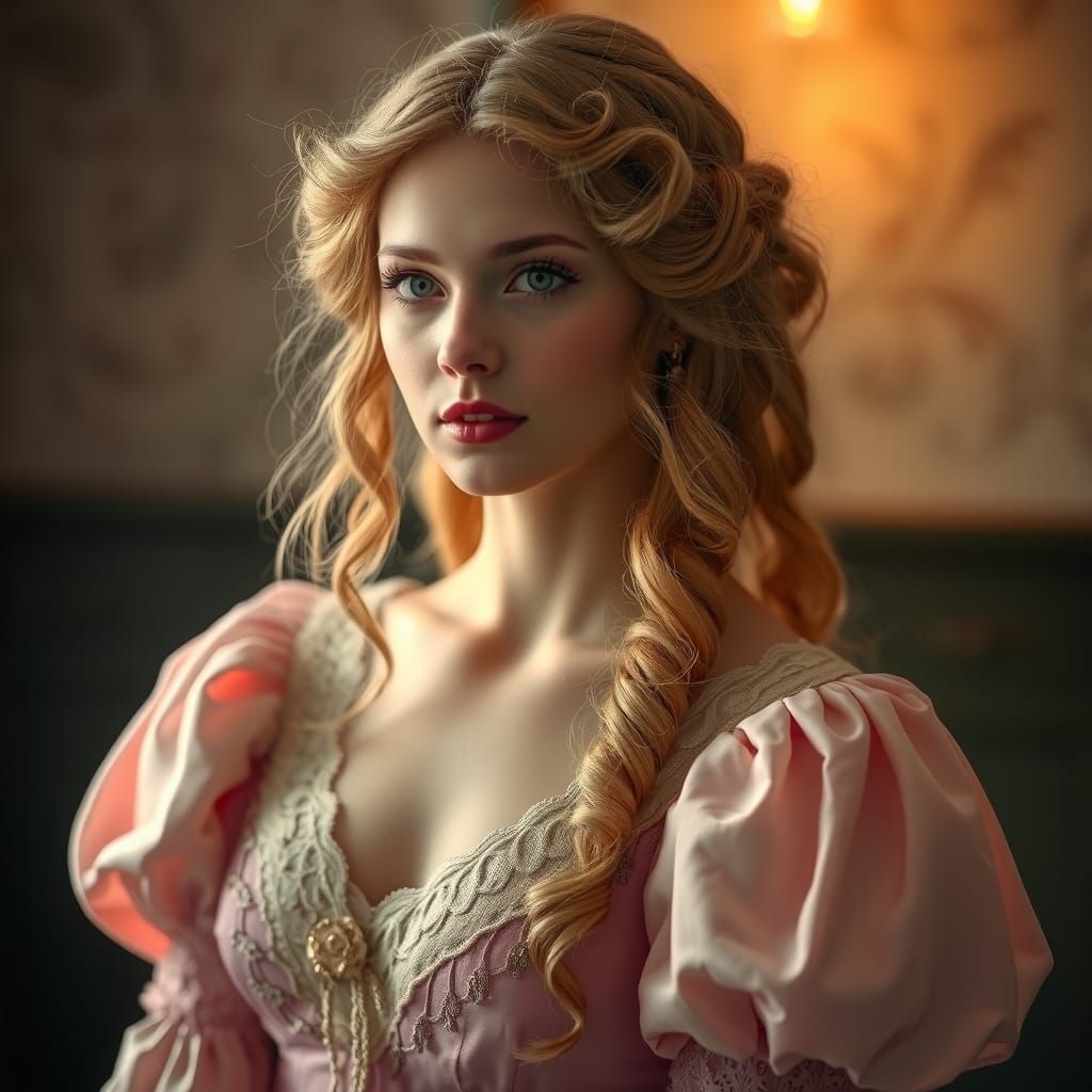 Maiden with Ringlets in Pre-Raphaelite Style