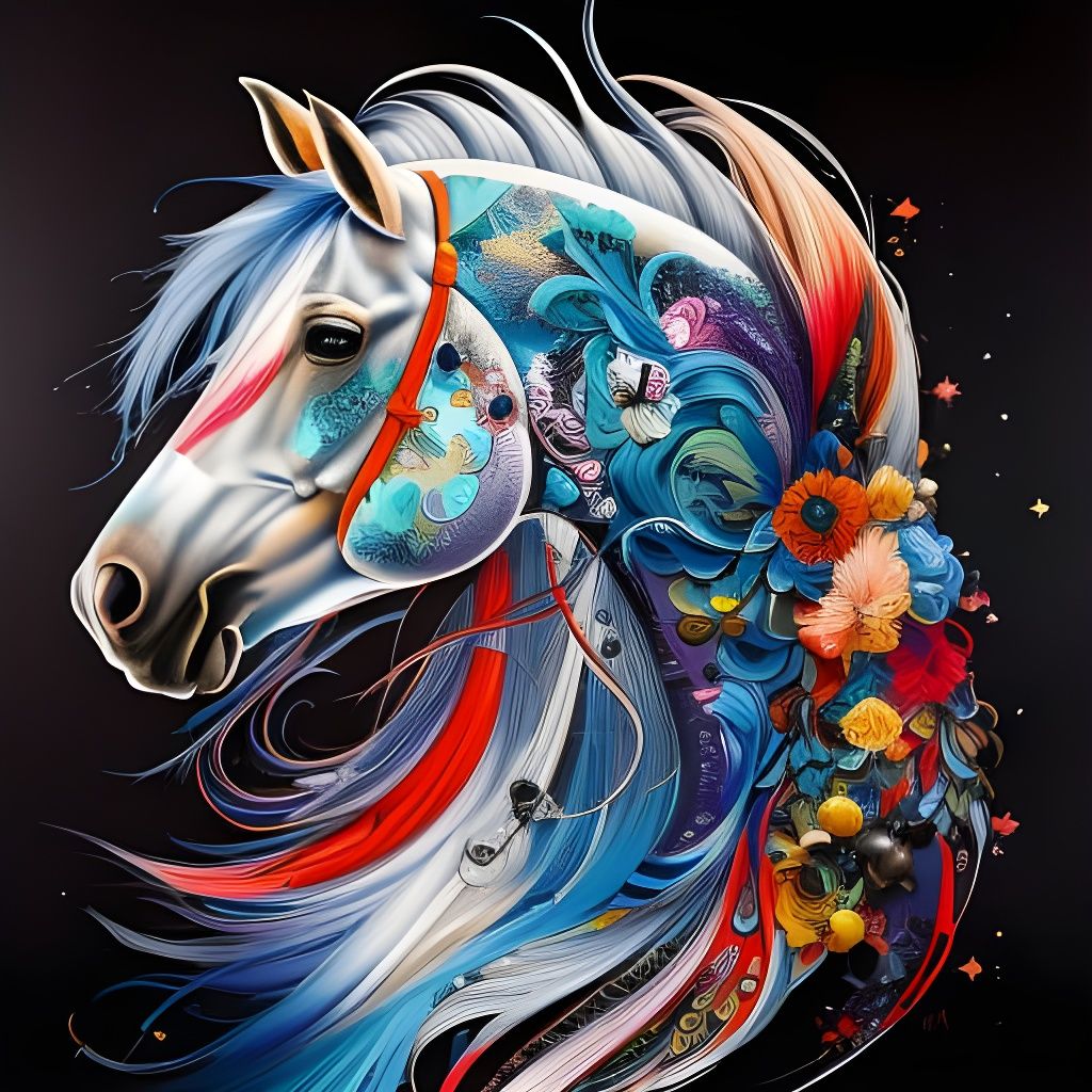 Hyperdetailed Horse in Marbled Oil Gouache Style