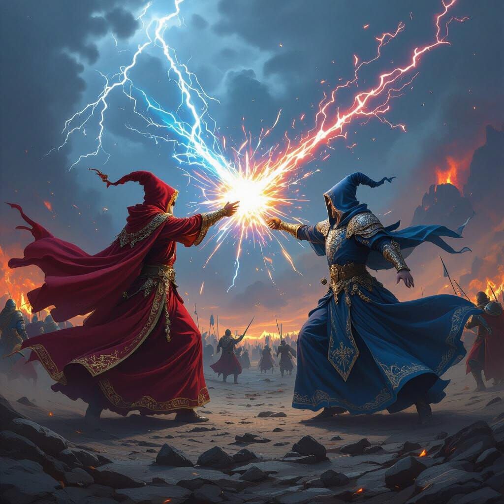 Epic Wizard Battle on a Volcanic Battlefield