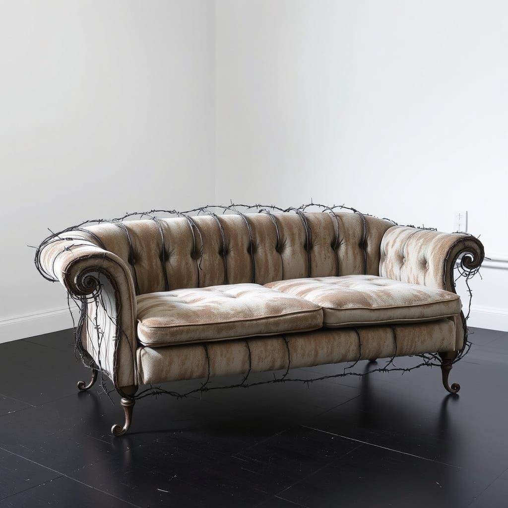 Barbed Wire Couch Sculpture in Industrial Style