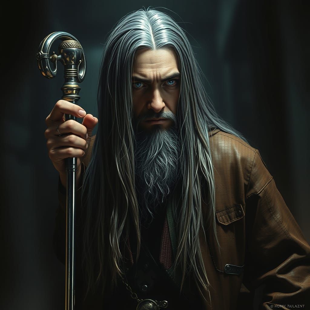 Chrome Figure in Dark Mystical Ambiance