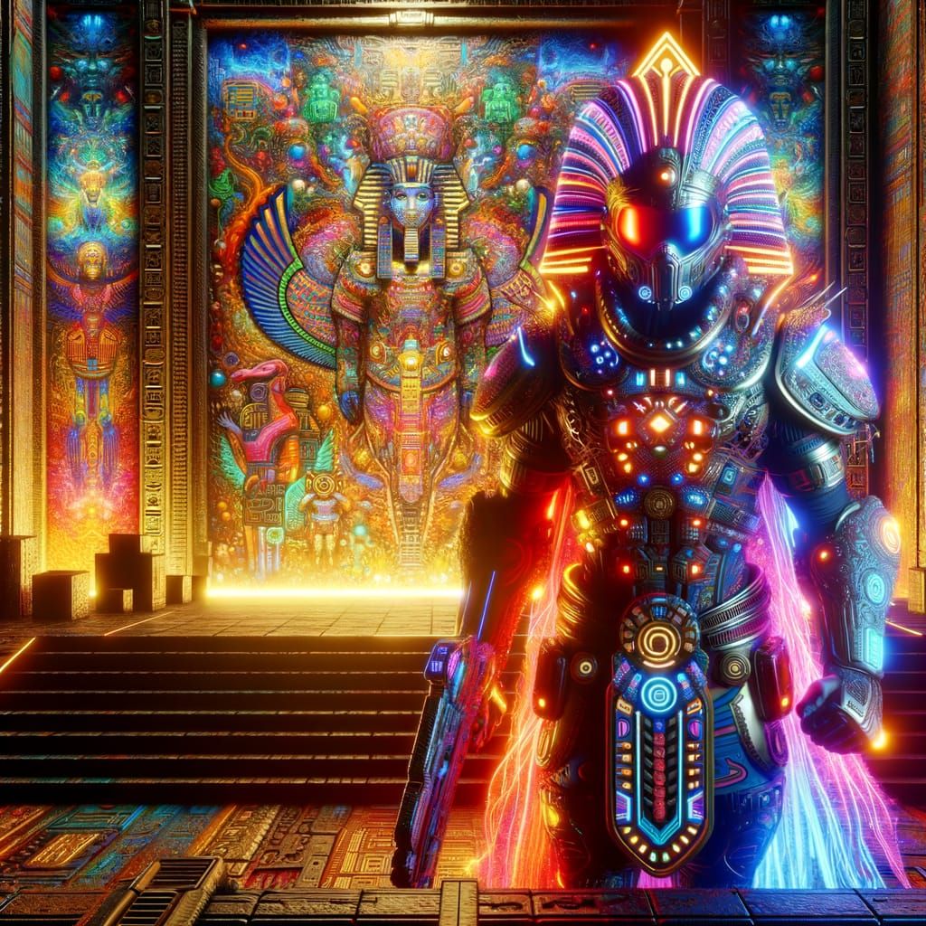 Surreal Futuristic Pharaoh in Neo-Ancient Temple