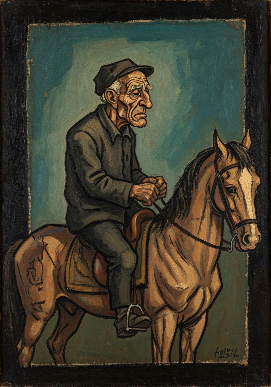 Man on Horse in Cubist Style Painting