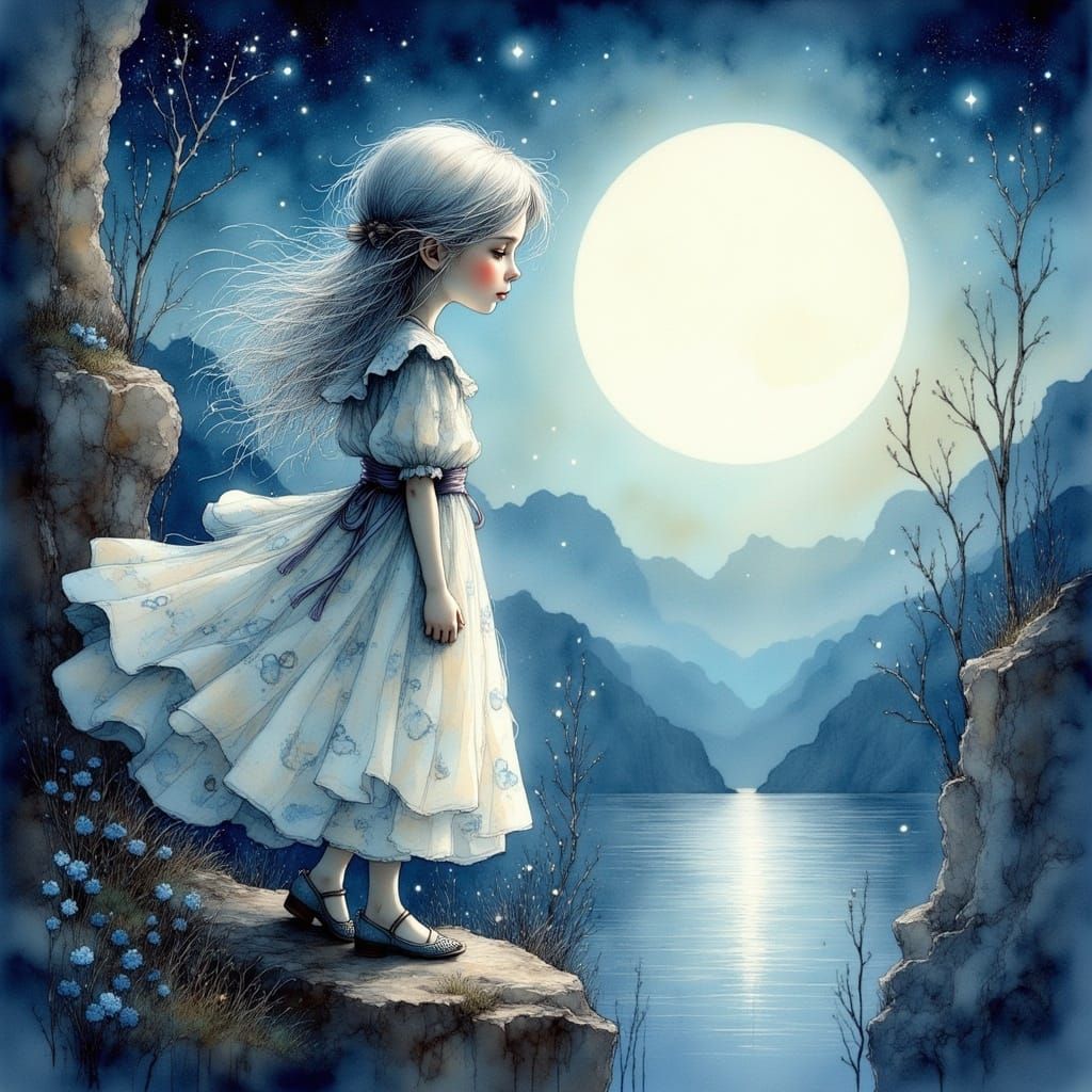 Whimsical Watercolor Moonlit Goddess