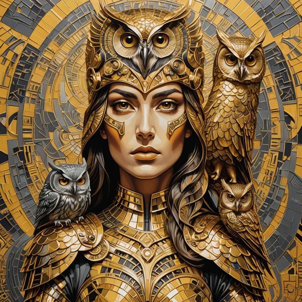 Abstract Portrait of Athena in Pop Art Style