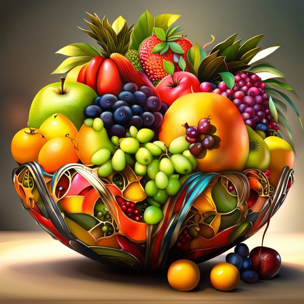 Vibrant Fruit Bowl with Shiny Details