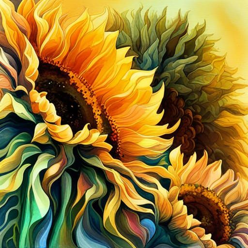 Sunflower Bouquet in Spiritual Digital Art Style