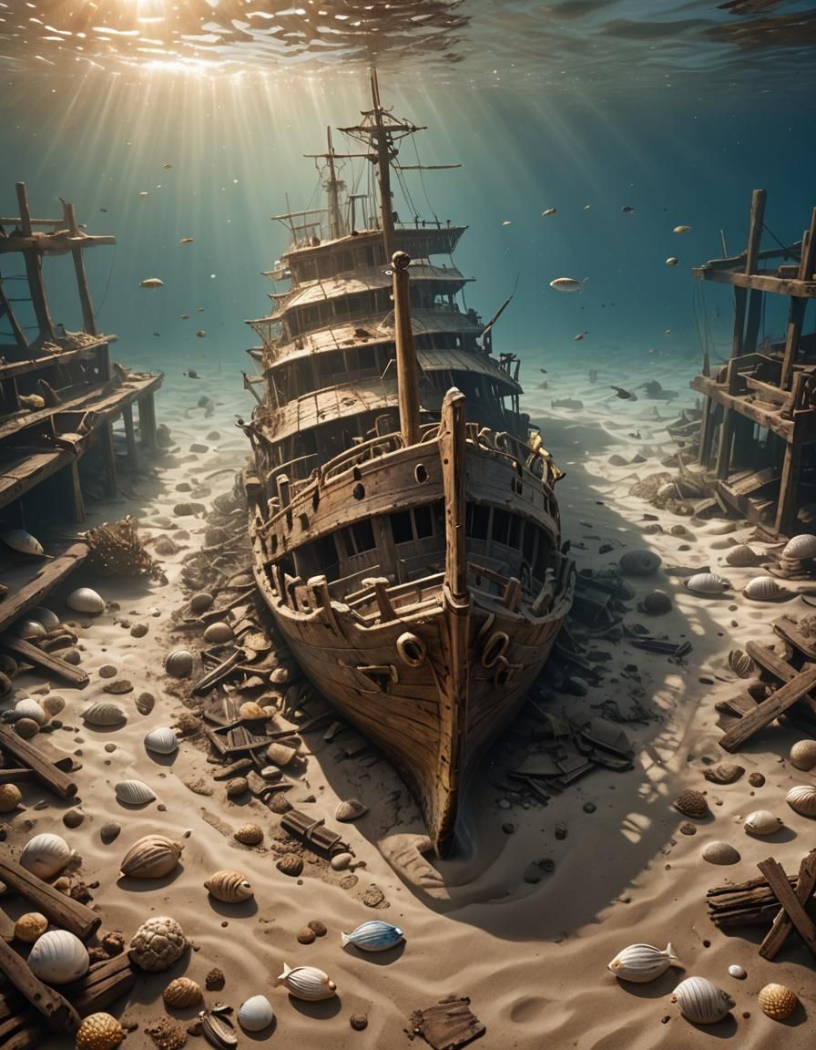 Sunken Ship Treasure in Hyperrealistic Photorealism