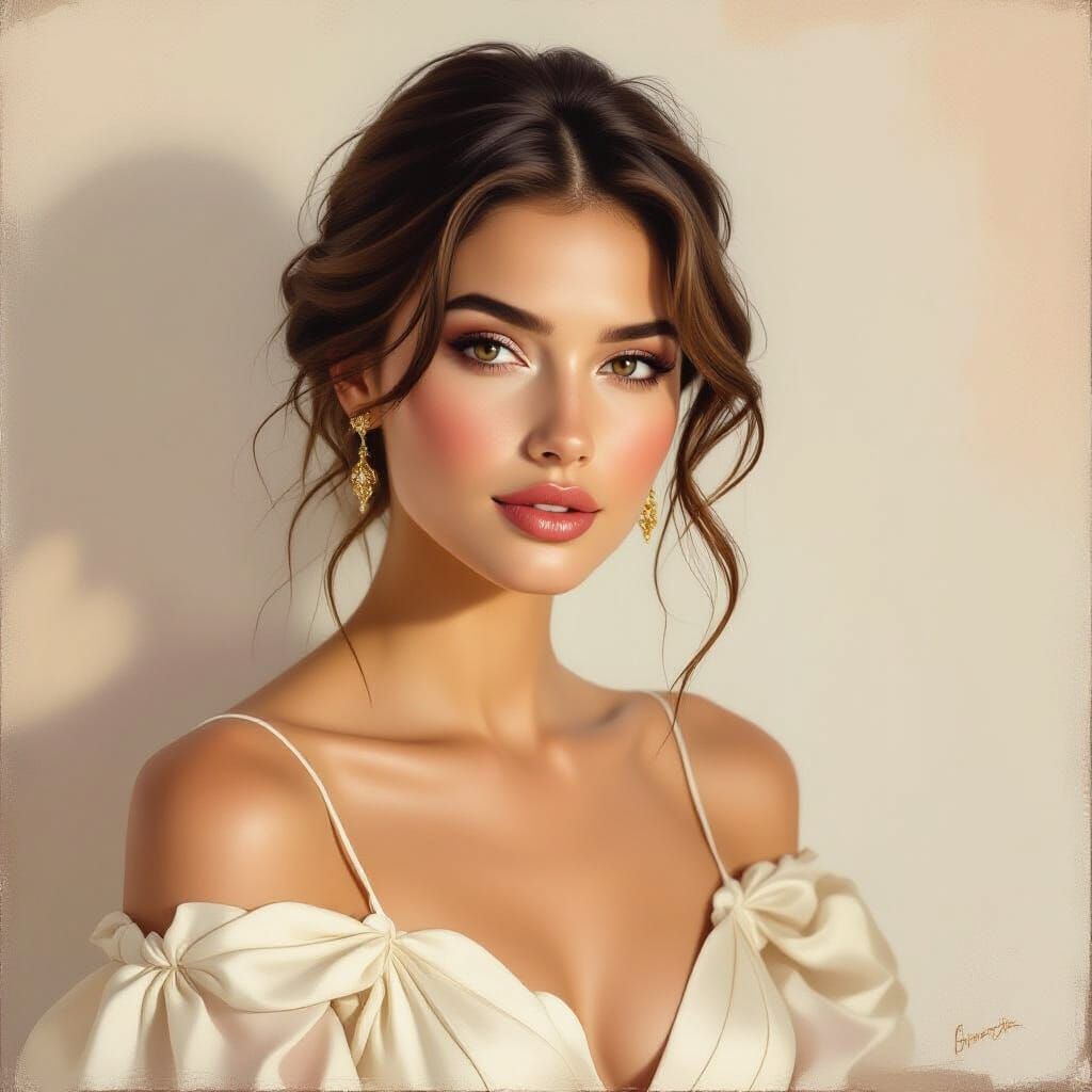 Elegant Woman Portrait in Classic Oil Painting Style