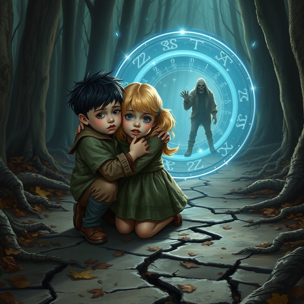 Children Protected by Magic Shield from Zombie