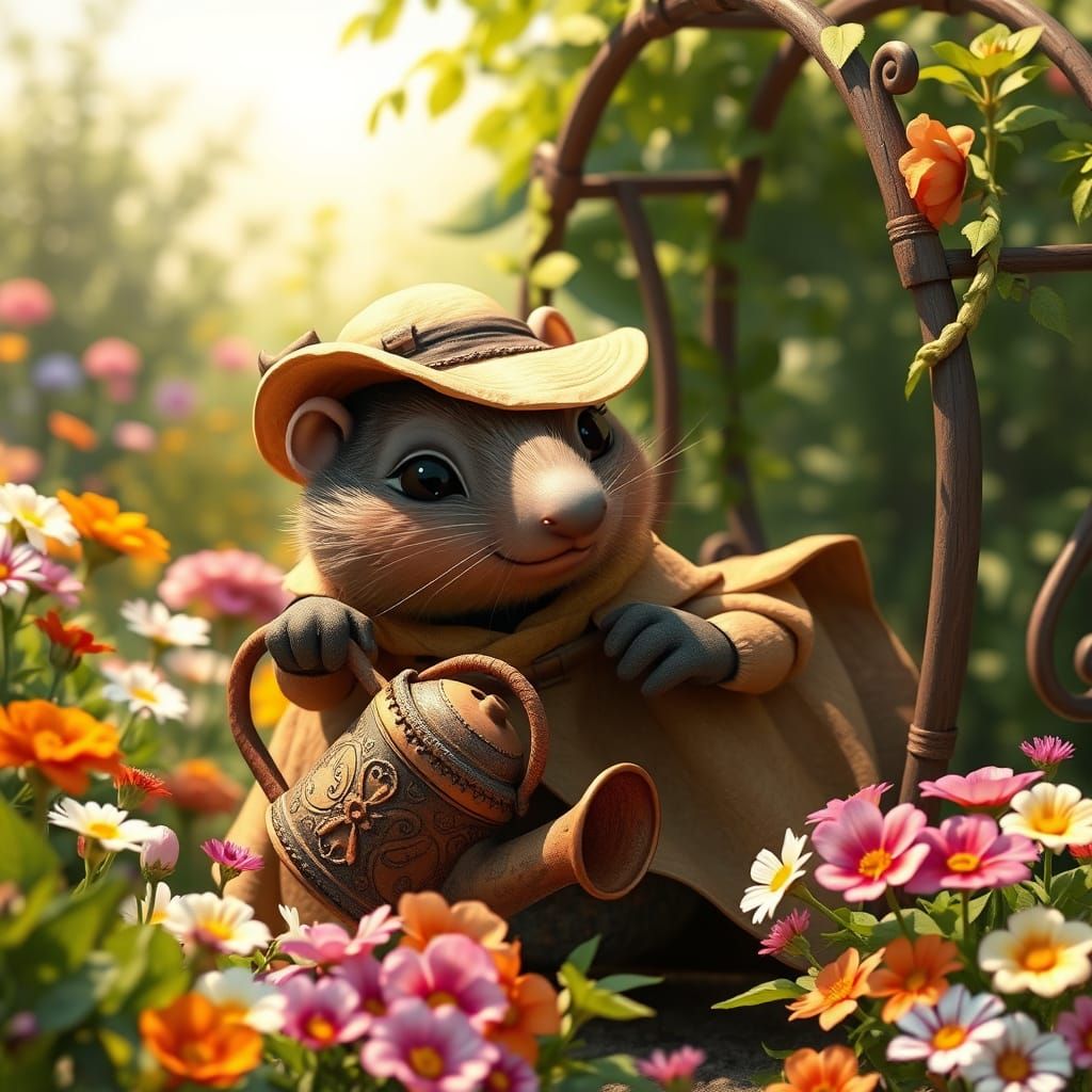 Garden Goddess Star-Nosed Mole Tends Vibrant Blooms