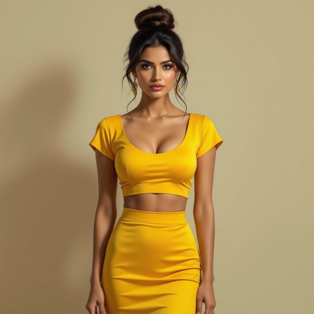 Beautiful Indian Woman in Yellow Pencil Skirt