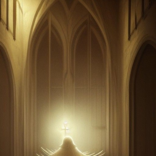 Dove in Candlelit Chapel: Sinister Fantasy Art