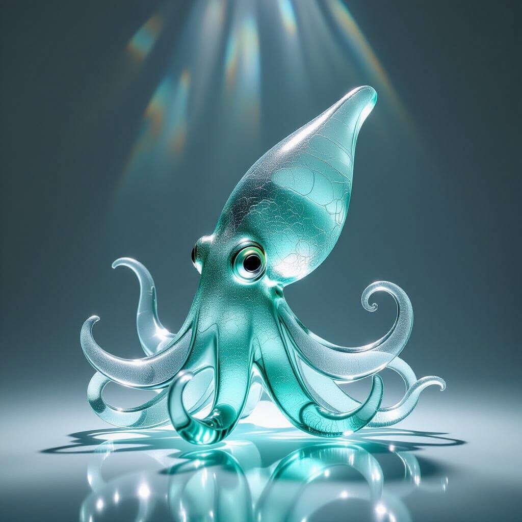Glass Squid Sculpture in Sea Glass Hues