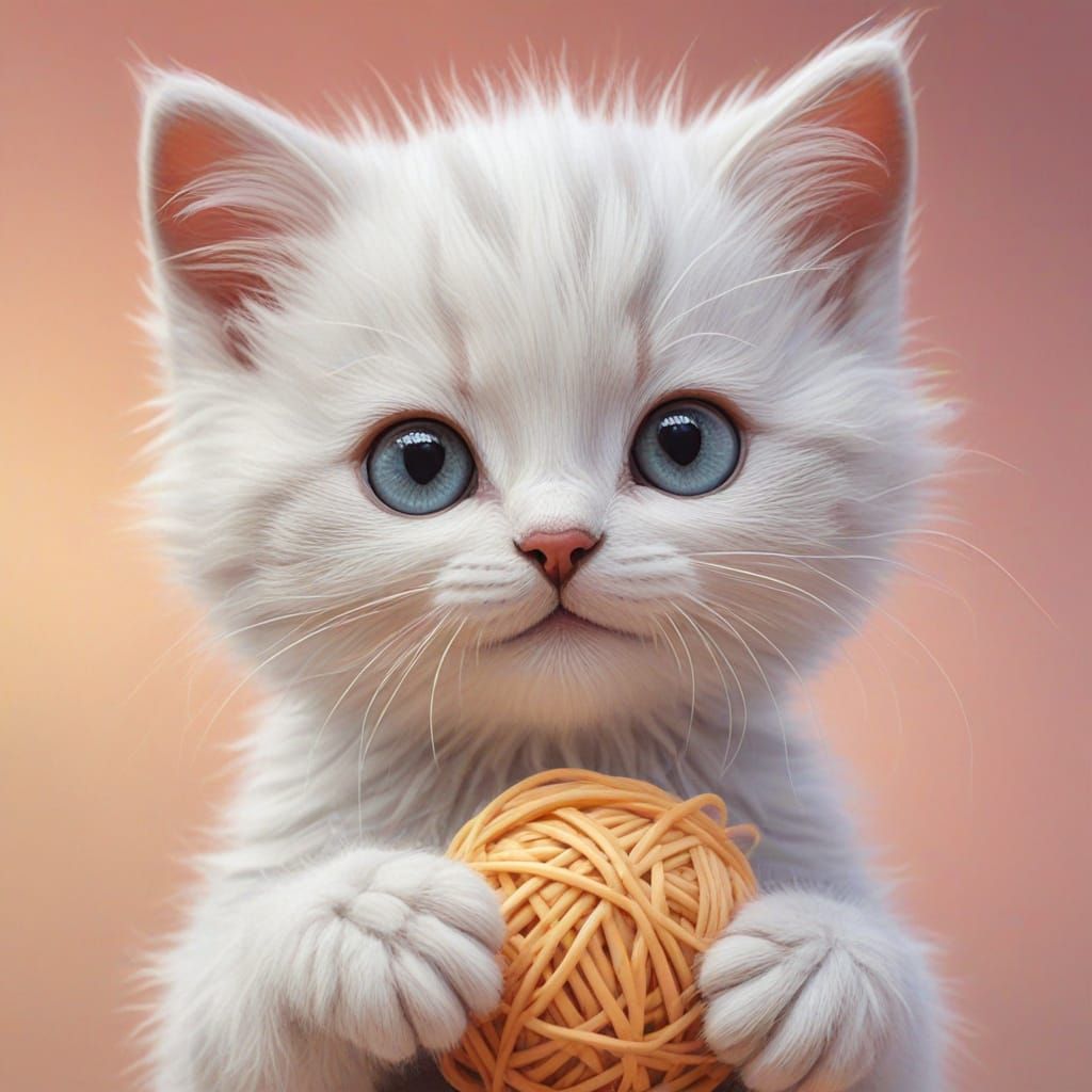 Kitten Plays with Yarn: Whimsical Digital Art