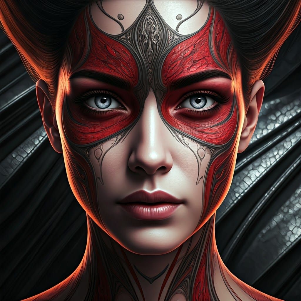 Hyperrealistic Woman Portrait with Abstract Body Art