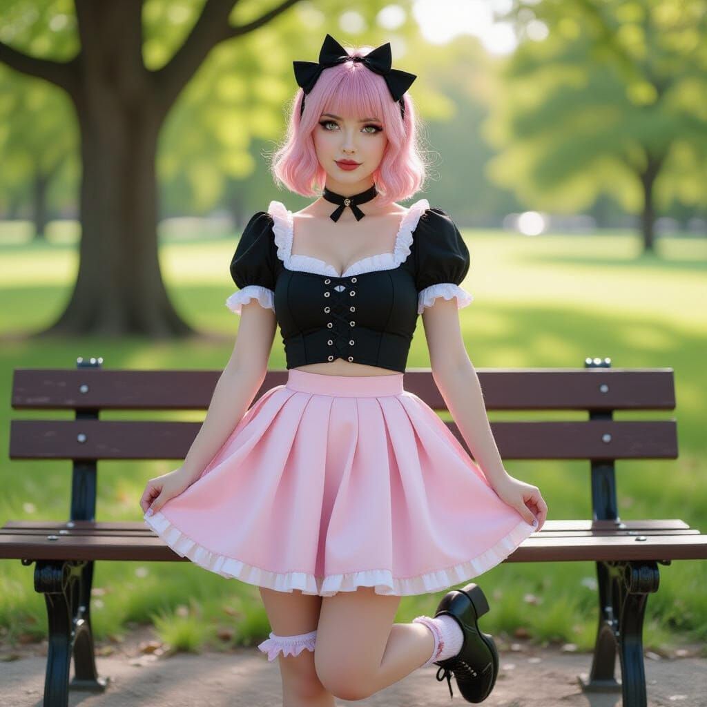 Pastel Goth Woman Posing in a Park