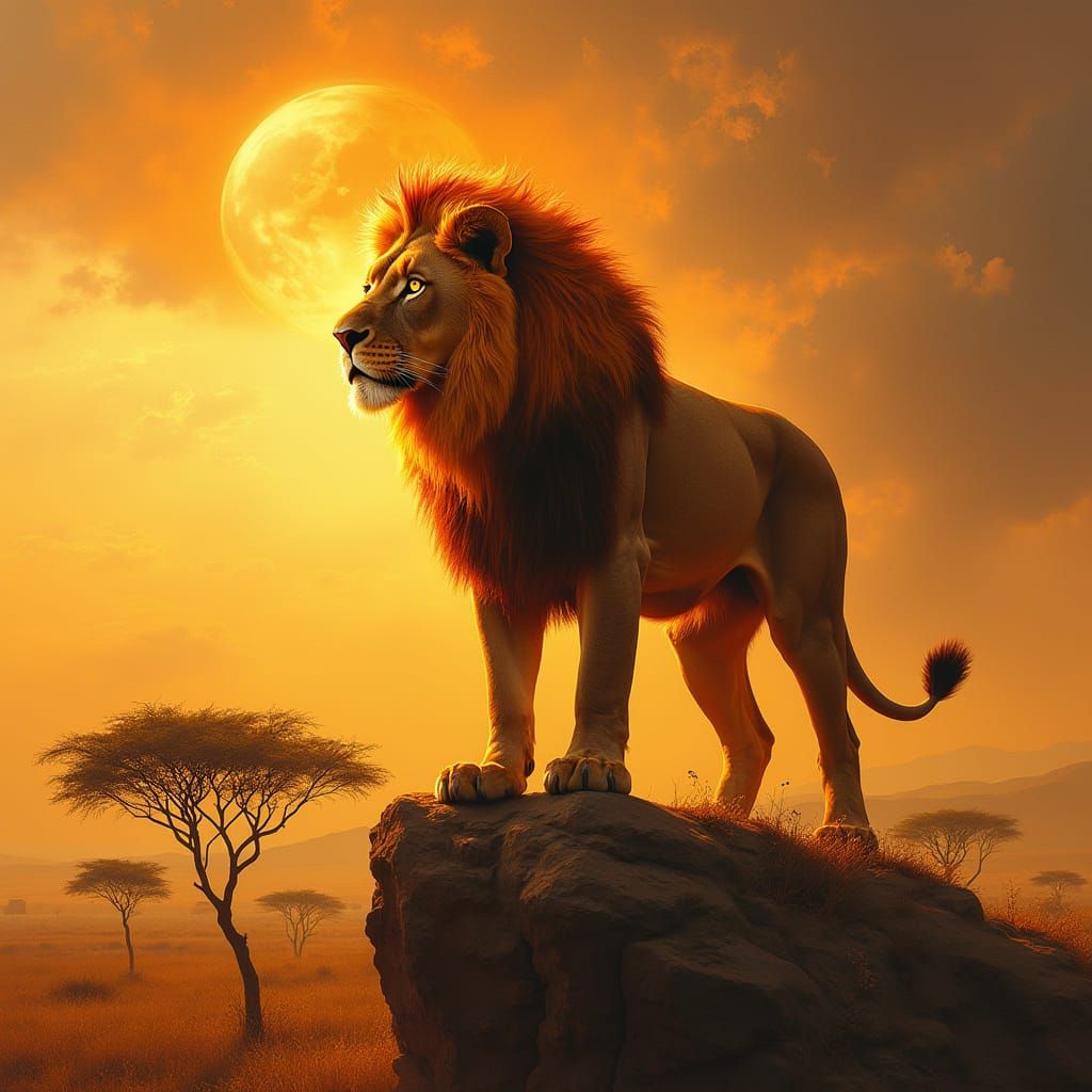 Majestic Lion Dominates Golden Savannah in Blazing Style