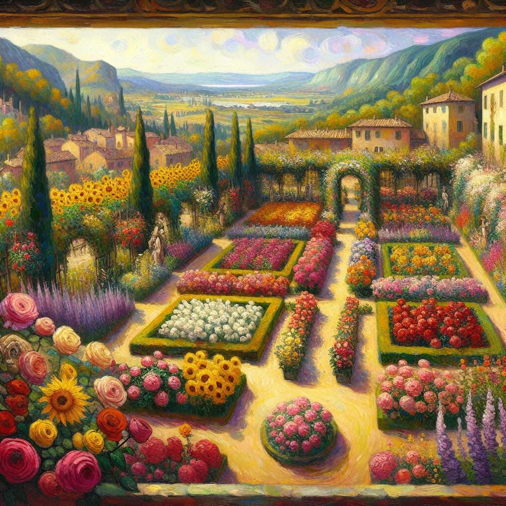 Italian Flower Garden in Impressionist Style