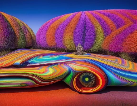 Psychedelic Car Emerges in Surreal Landscape
