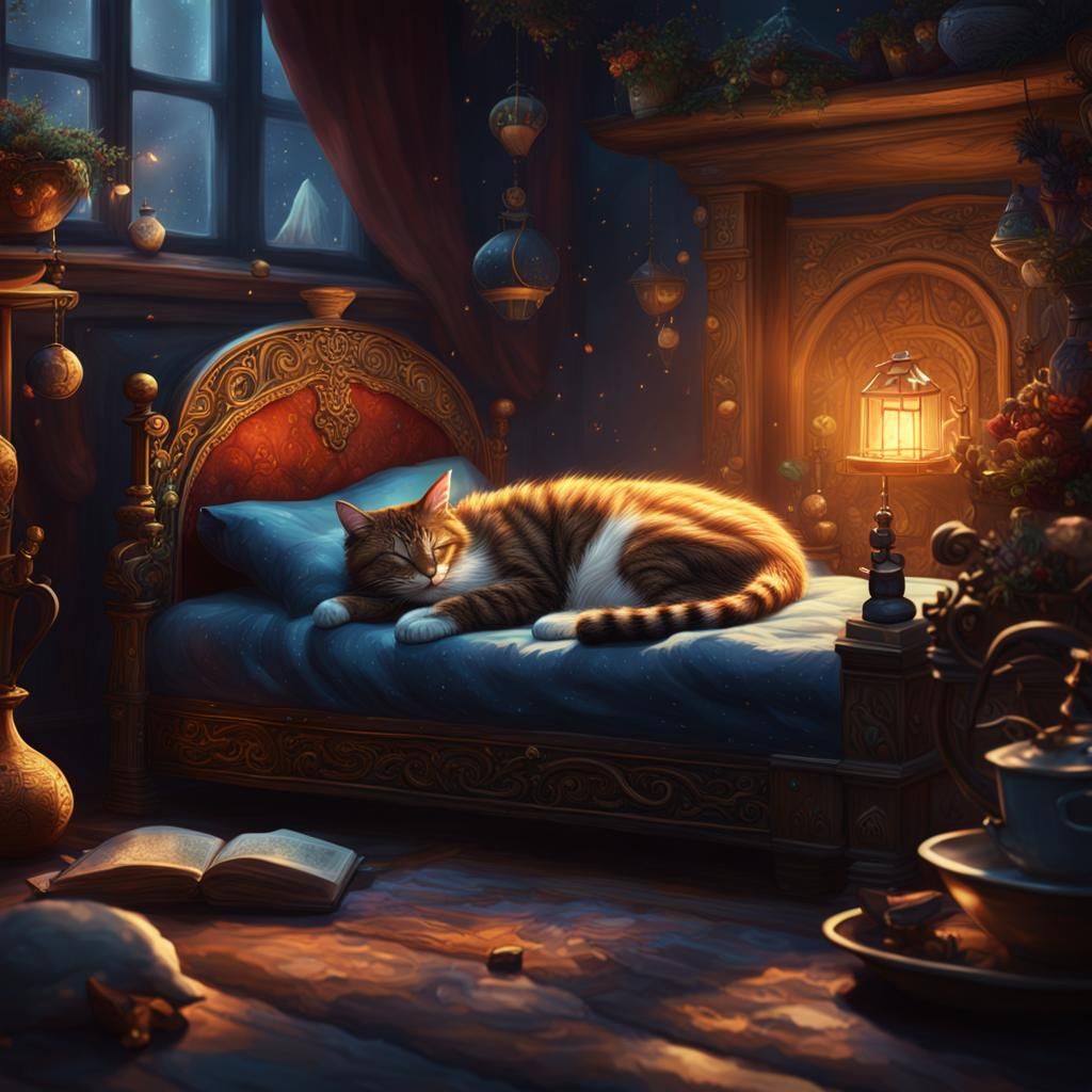 Cat Nap: Detailed Matte Painting in Deep Color