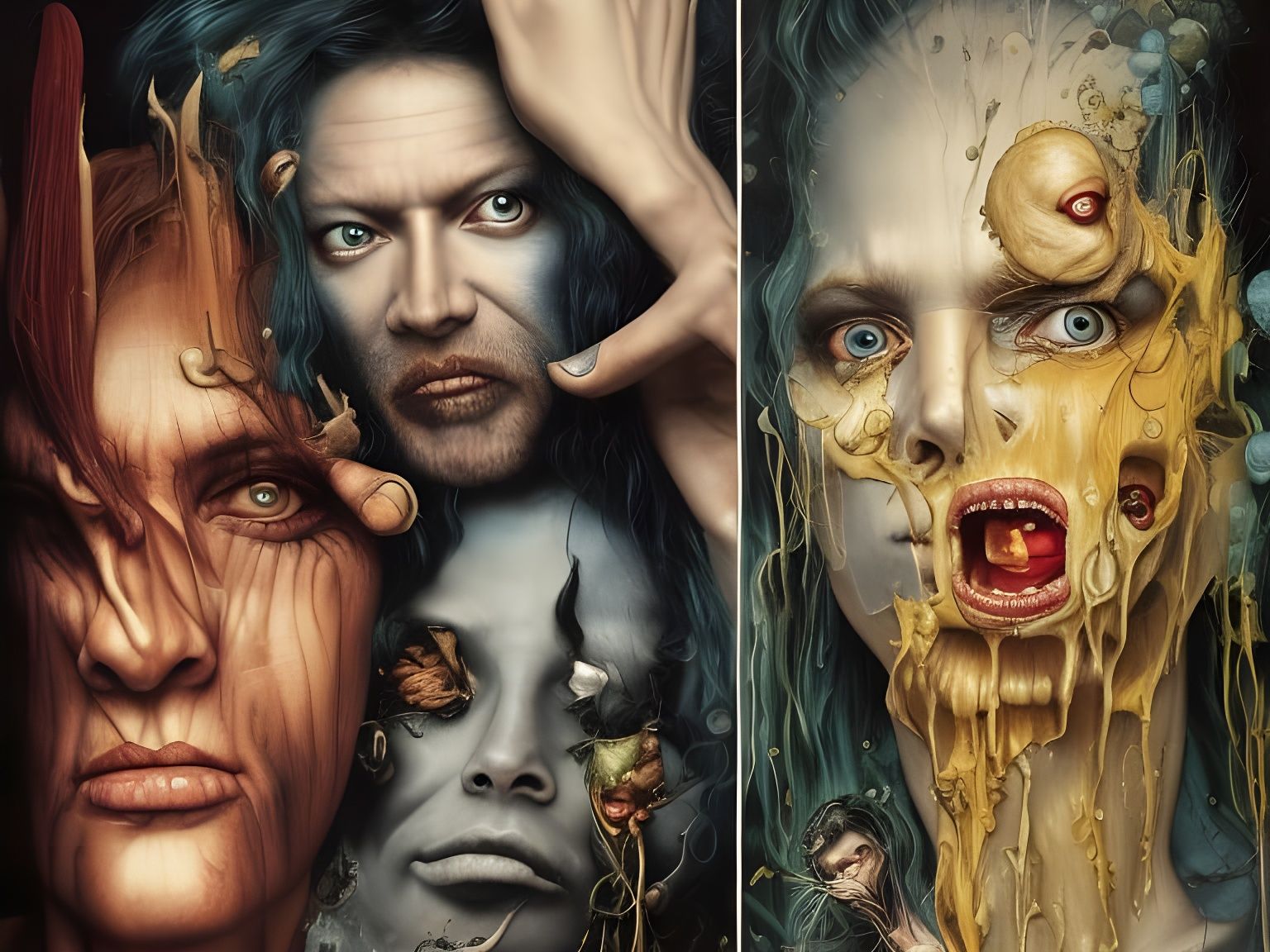 Surreal Quartet in Deep Color, Photorealistic Dark Art