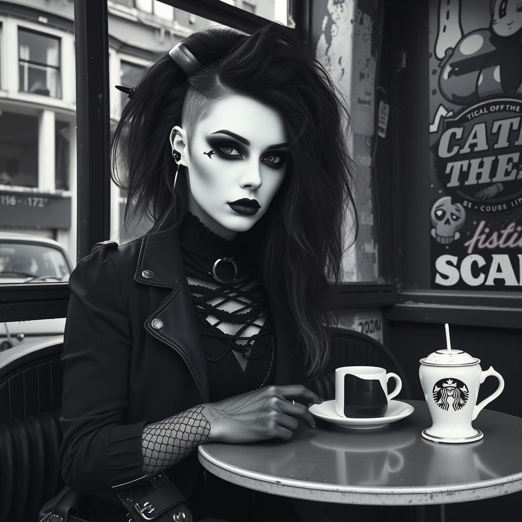 Goth Model Poses by Vibrant Mural in Urban Decay Style