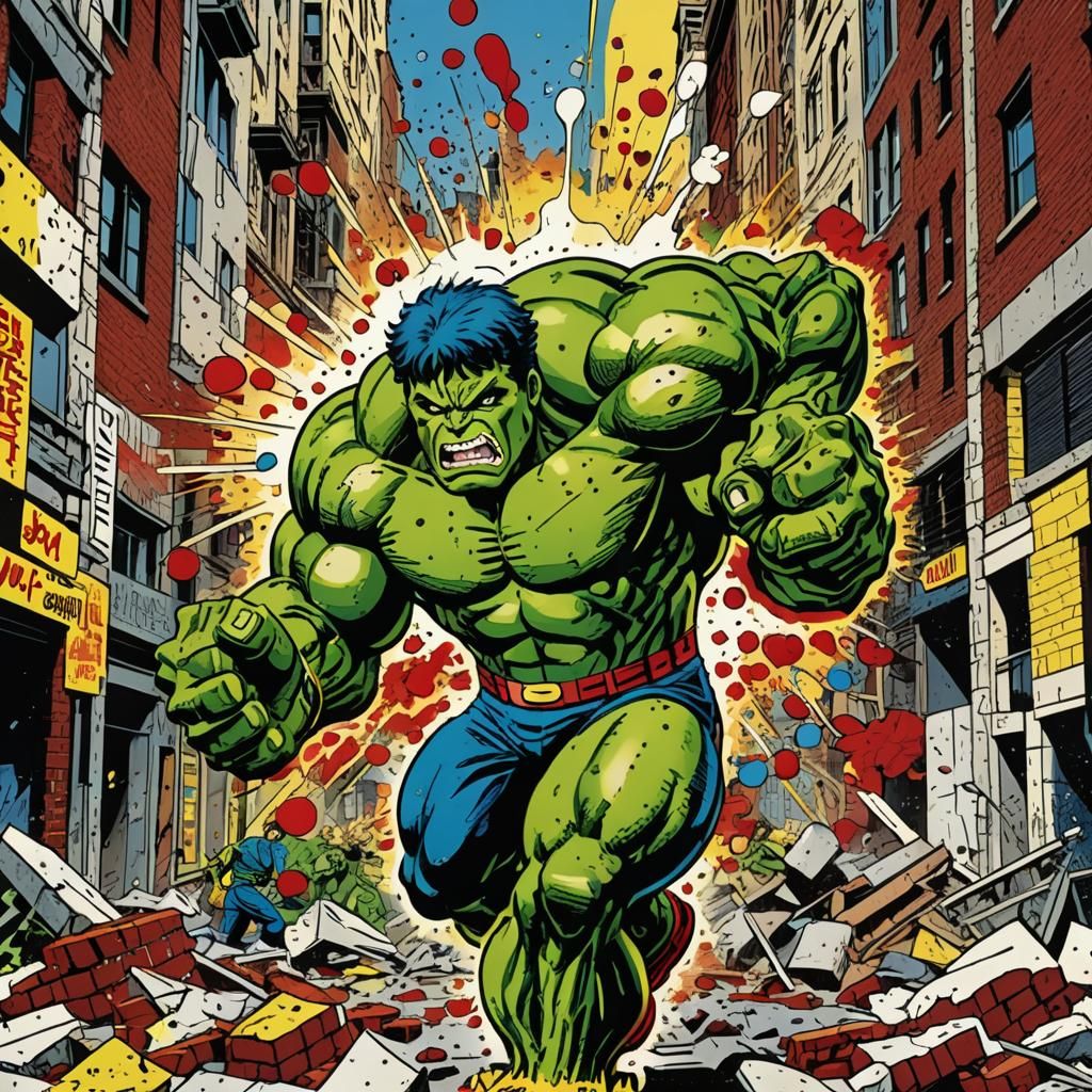 Incredible Hulk Smash in Roy Lichtenstein Pop Art