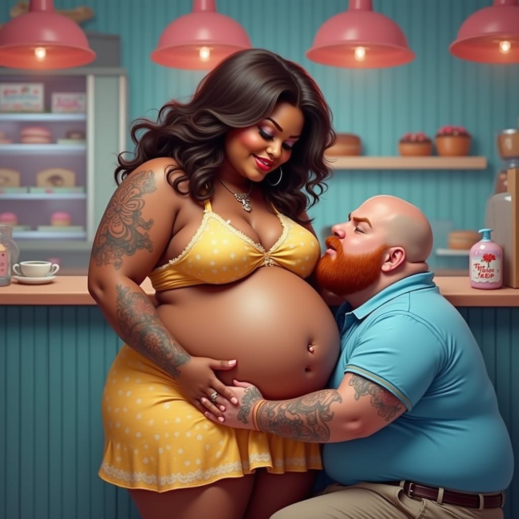 Vibrant Donut Shop Scene with Adoring Couple