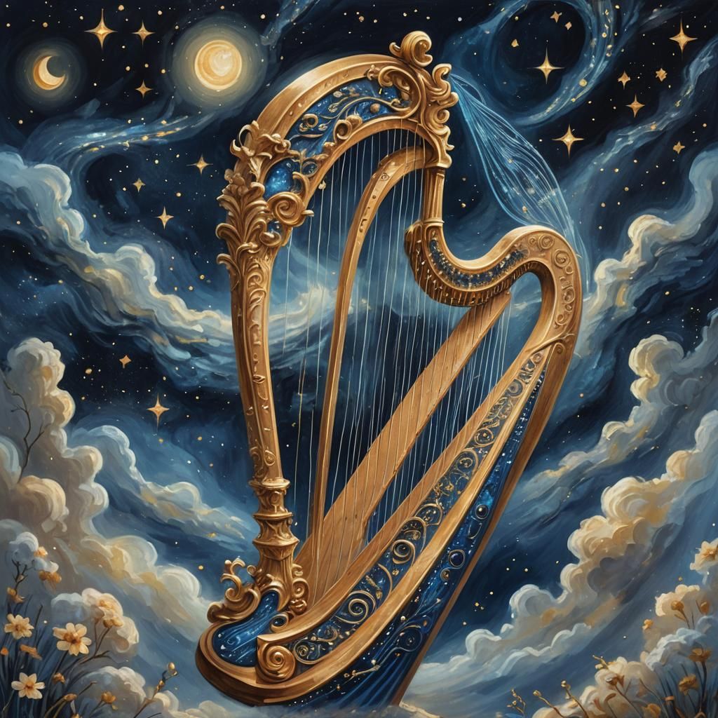 Celestial Harp Concept Art in Ethereal Style