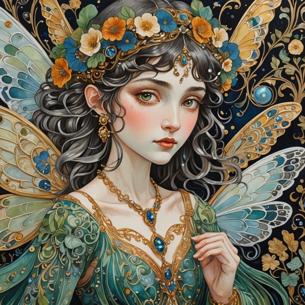 Mushroom Fairy in Art Nouveau Style