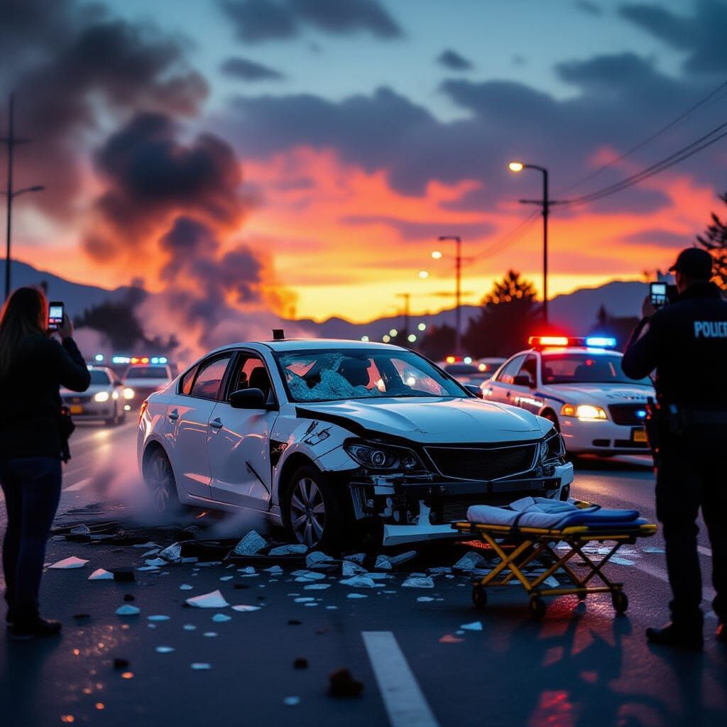 Car Crash Aftermath: Cinematic Urban Street Scene
