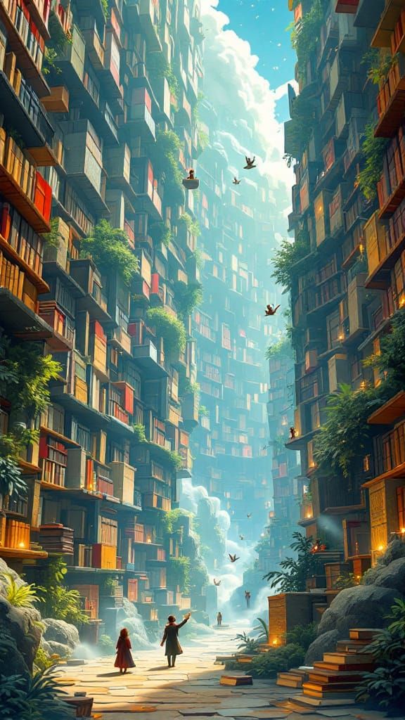 Colossal Sentient Library with Skyscraper Books