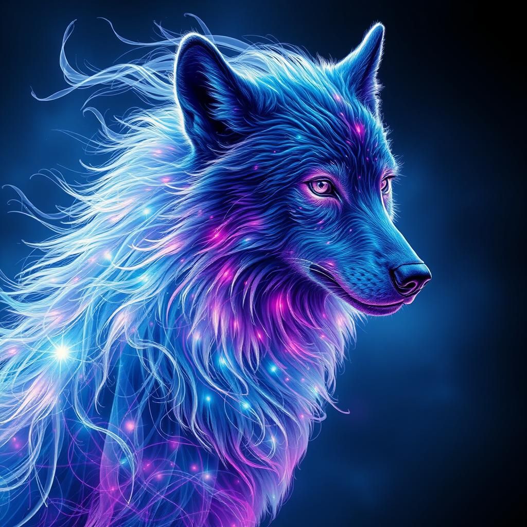 Ethereal Energy Wolf: A Mesmerizing Digital Portrait