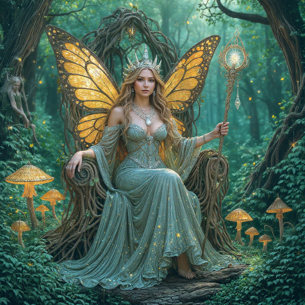 Enchanted Fairy Queen in Bioluminescent Forest