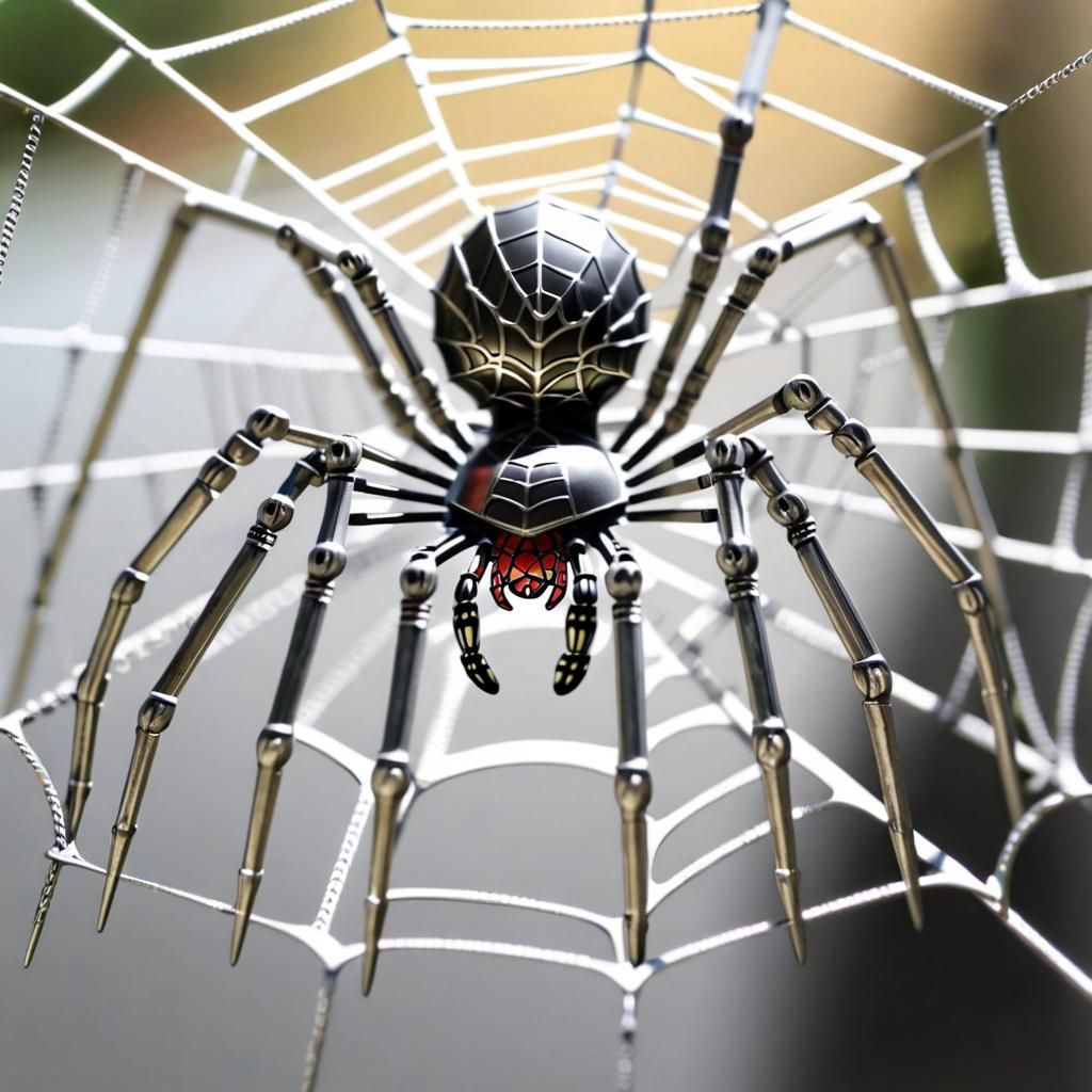 Robotic Spider in Metal Web