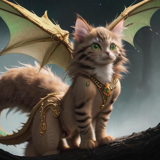 Cute Golden Dragon Kitten Art in Unreal Engine