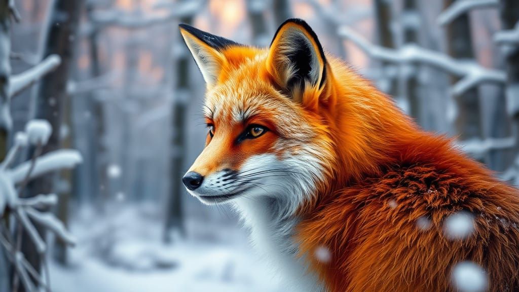 Hyperrealistic Red Fox in Snowy Forest