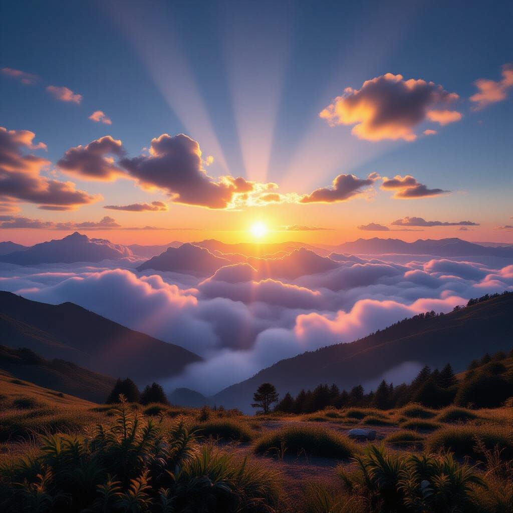 Golden Dawn Sky with Serene Landscape