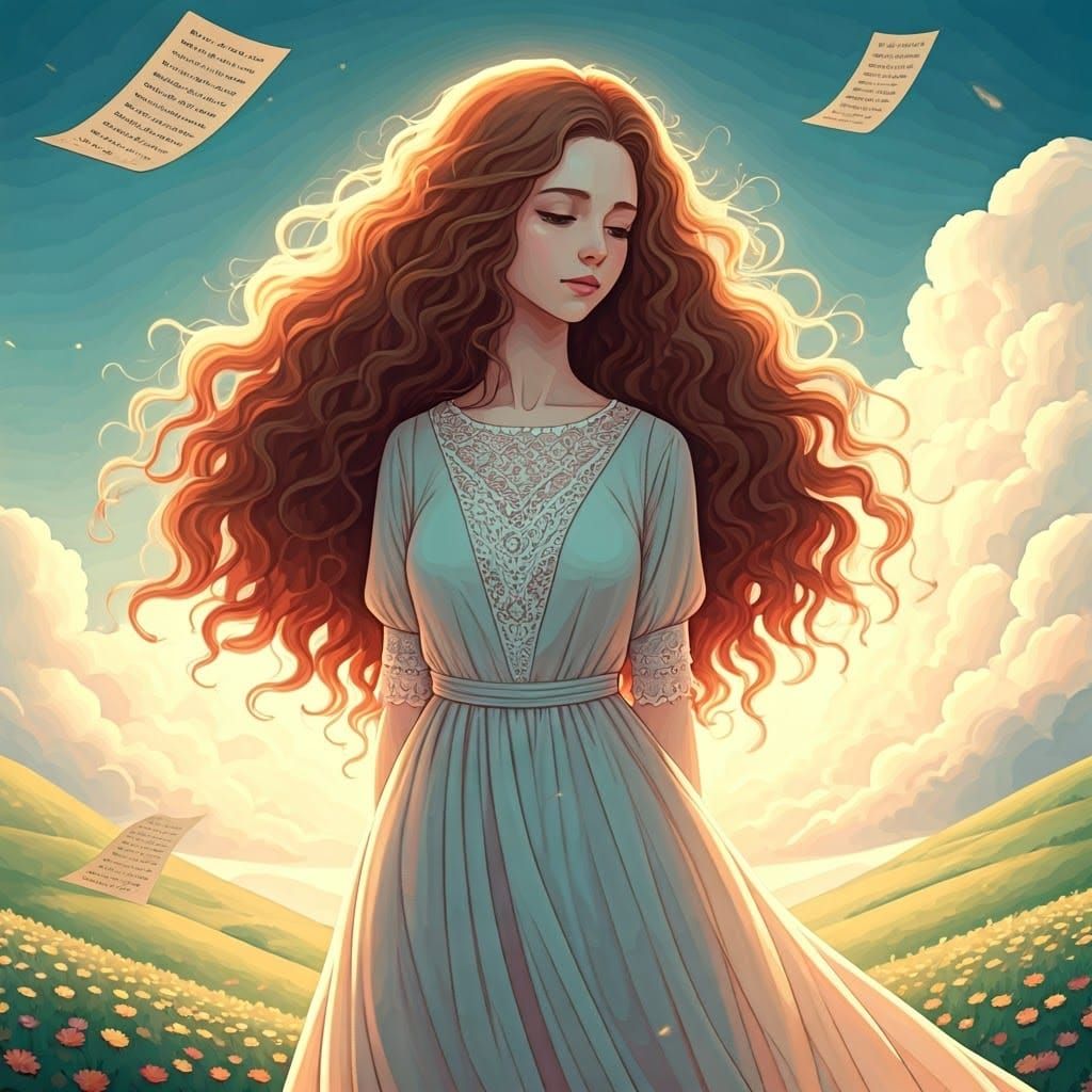 Ethereal Woman in Dreamlike Landscape as Digital Painting