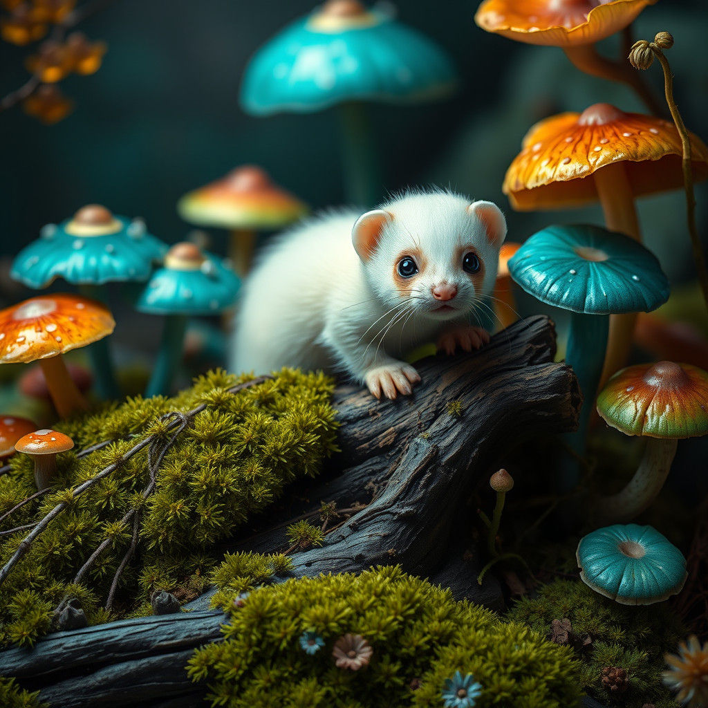Enchanted Ferret in Whimsical Forest, Matte Painting
