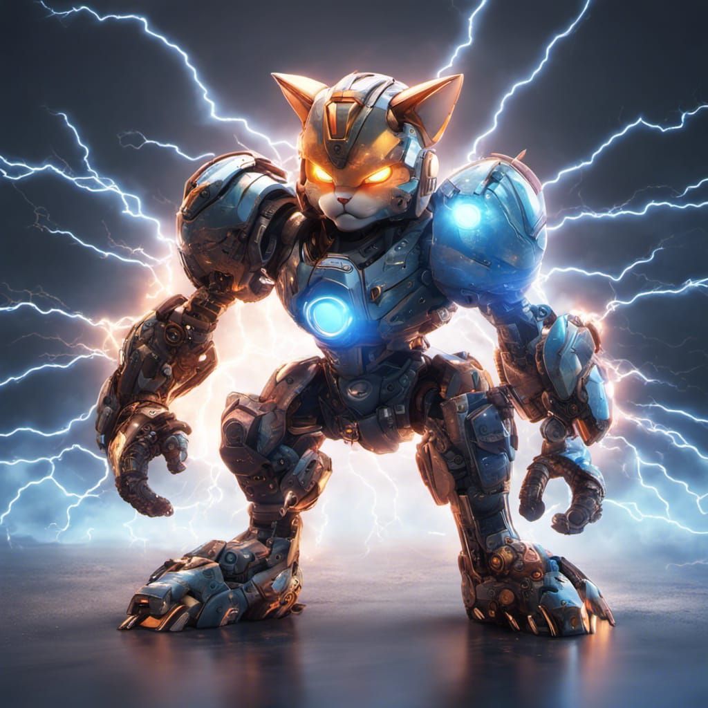 Cyborg Megaman Cat with Lightning in 8K