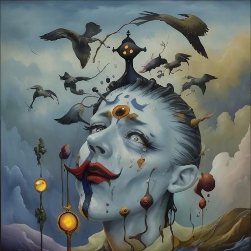 Surreal Boy in Gouache Style With Strong Emotions