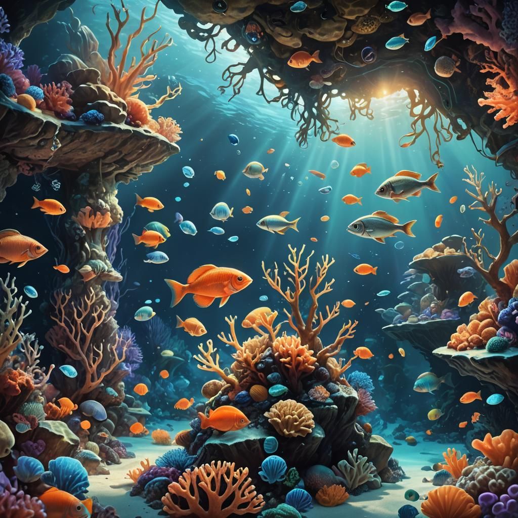 Underwater Fantasy: Bioluminescent Coral and Fish