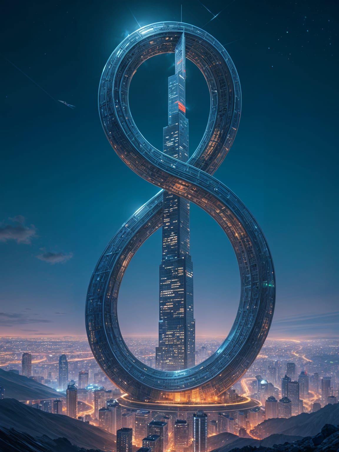 Surreal Digital Art of Futuristic Figure 8 Skyscraper