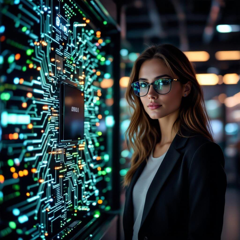 Software Engineer Portrait with AI Mainboard in Photorealist...