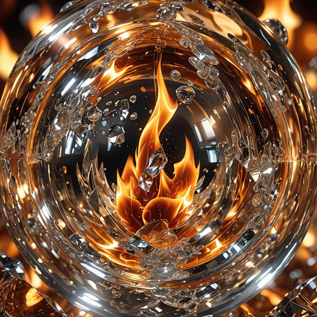 Fire Engulfed Crystal Sphere in Photorealistic Macro