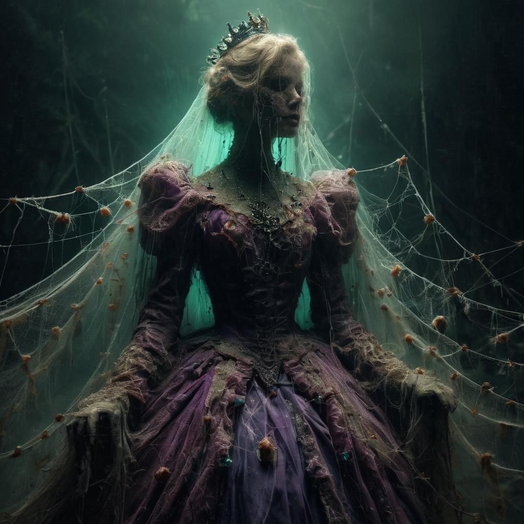 Eerie Victorian Queen Rising from Misty Swamp