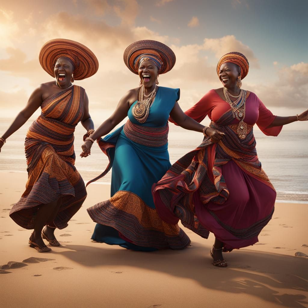 Kenyan Women Dancing on Beach: Fantasy Concept Art
